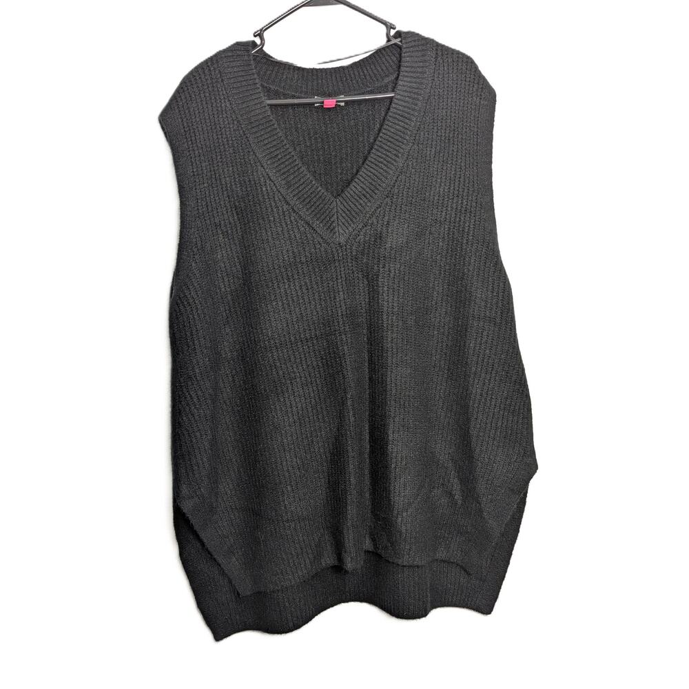 Women's Vince Camuto Cozy Oversized Sweater Vest Rich Black Thick Rib Knit Sz XL